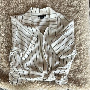 Sanctuary Cream and White Relaxed Tie Front Shirt